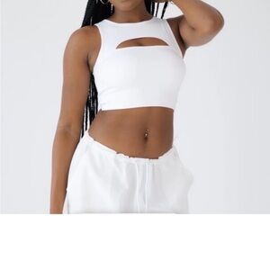 Klassy Network White Cut-Out Crop Top